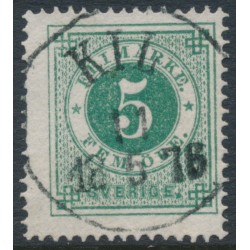 SWEDEN - 1872 5öre green Ring Type, perf. 14, used – Facit # 19f