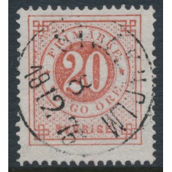 SWEDEN - 1872 20öre dull red Ring Type, perf. 14, used – Facit # 22g