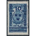 SWEDEN - 1916 10öre + 4.90Kr on 5Kr blue GPO Landstorm II overprint, used – Facit # 125