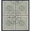 SWEDEN - 1874 24öre olive-grey Postage Due (Lösen), perf. 14, block of 4, used – Facit # L7c