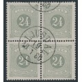 SWEDEN - 1874 24öre olive-grey Postage Due (Lösen), perf. 14, block of 4, used – Facit # L7c