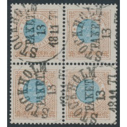 SWEDEN - 1877 1Rd blue/brown Ring Type, perf. 13, block of 4, used – Facit # 37