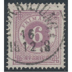 SWEDEN - 1877 6öre reddish lilac Ring Type, perf. 13, ‘line in margin’, used – Facit # 31b v9
