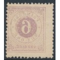 SWEDEN - 1877 6öre red-lilac Ring Type, perf. 13, with offset (spegeltryk), used – Facit # 31i v2