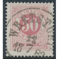 SWEDEN - 1878 50öre dull violet-carmine Ring Type, perf. 13, used – Facit # 36d