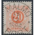 SWEDEN - 1886 20öre dull orange-red Ring Type, perf. 13 with posthorn, used – Facit # 46a