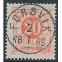 SWEDEN - 1886 20öre pale orange-red Ring Type, perf. 13 with posthorn, used – Facit # 46b