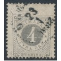 SWEDEN - 1879 4öre grey Ring Type, perf. 13, with misplaced perforations, used – Facit # 29b v5
