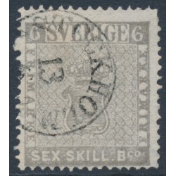 SWEDEN - 1855 6Skilling light grey Coat of Arms, used – Facit # 3b