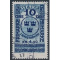 SWEDEN - 1916 10öre + 4.90Kr on 5Kr blue GPO Landstorm II overprint, used – Facit # 125