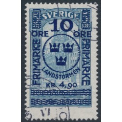 SWEDEN - 1916 10öre + 4.90Kr on 5Kr blue GPO Landstorm II overprint, used – Facit # 125