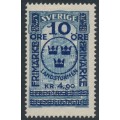 SWEDEN - 1916 10öre + 4.90Kr on 5Kr blue GPO Landstorm II overprint, MH – Facit # 125