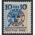 SWEDEN - 1916 10+NITTIO öre on 1Kr blue/brown Postage Due Landstorm II overprint, MH – Facit # 124