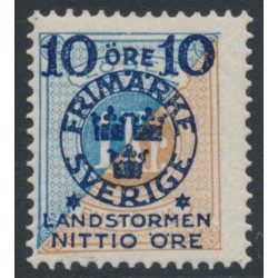 SWEDEN - 1916 10+NITTIO öre on 1Kr blue/brown Postage Due Landstorm II overprint, MH – Facit # 124