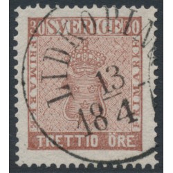 SWEDEN - 1858 30öre brown Coat of Arms, used – Facit # 11e