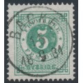 SWEDEN - 1877 5öre dull bluish green Ring Type, perf. 13, used – Facit # 30b