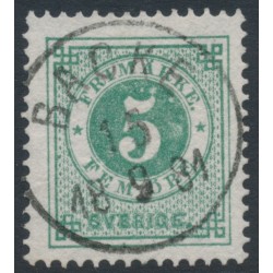 SWEDEN - 1877 5öre dull bluish green Ring Type, perf. 13, used – Facit # 30b
