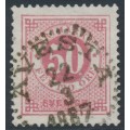 SWEDEN - 1886 50öre carmine-rose Ring Type, perf. 13 with posthorn, used – Facit # 48a