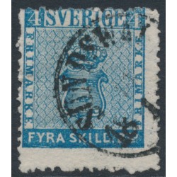 SWEDEN - 1855 4Sk blue Coat of Arms, misplaced perforations, used – Facit # 2a