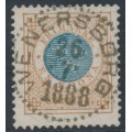 SWEDEN - 1878 1Kr yellow-brown/blue Ring Type, perf. 13, used – Facit # 38g