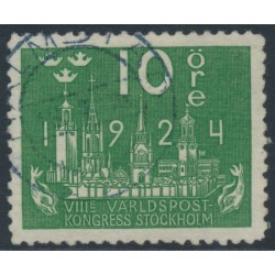 SWEDEN - 1924 10öre green Postal Congress, lines watermark, used – Facit # 196cx