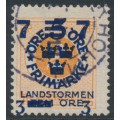 SWEDEN - 1918 7+3öre on 2öre orange Landstorm o/p, inverted wmk, used – Facit # 126cx