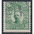 SWEDEN - 1911 5öre green Gustav V, portions of two crown watermarks, used – Facit # 75vm2
