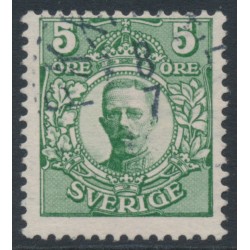 SWEDEN - 1911 5öre green Gustav V, portions of two crown watermarks, used – Facit # 75vm2