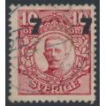 SWEDEN - 1918 7öre on 10öre red Gustav V, misplaced overprint, used – Facit # 99v1