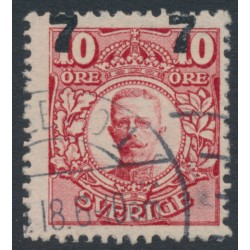 SWEDEN - 1918 7öre on 10öre red Gustav V, misplaced overprint, used – Facit # 99v1