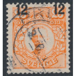 SWEDEN - 1918 12öre on 25öre orange Gustav V, misplaced overprint, used – Facit # 100v3