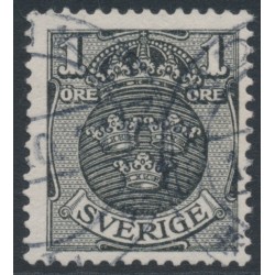 SWEDEN - 1912 1öre black Arms, inverted lines + KPV watermark, used – Facit # 71cxz