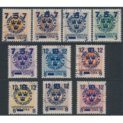 SWEDEN - 1918 2öre to 50öre Landstorm III set of 10, KPV watermark, used – Facit # 126cz-135cz