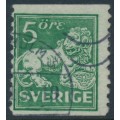 SWEDEN - 1920 5öre green Lion, type I, perf. 2-sides, lines watermark, used – Facit # 140Acx