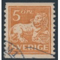 SWEDEN - 1921 5öre brown Lion, type I, perf. 2-sides, KPV watermark, used – Facit # 141Abz