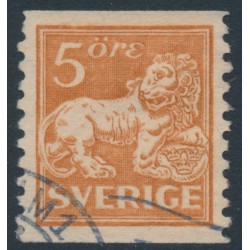 SWEDEN - 1921 5öre brown Lion, type I, perf. 2-sides, KPV watermark, used – Facit # 141Abz