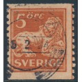SWEDEN - 1921 5öre brown Lion, type II, perf. 2-sides, KPV watermark, used – Facit # 142Abz
