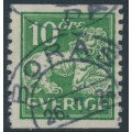 SWEDEN - 1921 10öre green Lion, perf. 2-sides, inverted lines watermark, used – Facit # 144Acc