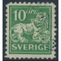SWEDEN - 1921 10öre green Lion, perf. 4-sides, no watermark, used – Facit # 144Ccx