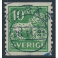 SWEDEN - 1921 10öre green Lion, perf. 2-sides, no watermark, used – Facit # 144A