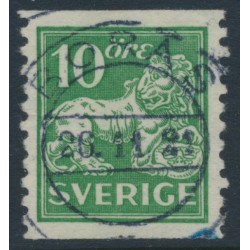 SWEDEN - 1921 10öre green Lion, perf. 2-sides, no watermark, used – Facit # 144A