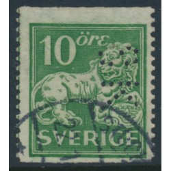 SWEDEN - 1924 10öre green Lion, perf. 13, lines watermark, used – Facit # 144Ecx