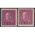 SWEDEN - 1930 35öre purple Gustav V, normal & white papers, MH – Facit # 187a+187c