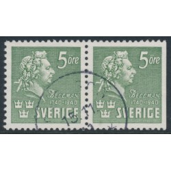 SWEDEN - 1940 5öre green Bellman, perf. 4-sides + 3-sides pair, used – Facit # 324CB