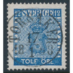 SWEDEN - 1858 12öre blue Coat of Arms, 'ängeln' variety, used – Facit # 9c3v16