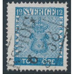 SWEDEN - 1858 12öre greenish blue Coat of Arms, used – Facit # 9a2