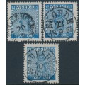 SWEDEN - 1858 12öre blue Coat of Arms, used – Facit # 9c¹+9c²+9c³
