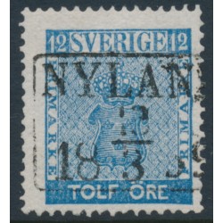 SWEDEN - 1858 12öre light blue Coat of Arms, used – Facit # 9d1