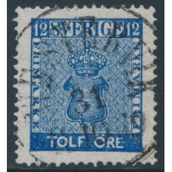 SWEDEN - 1858 12öre deep blue Coat of Arms, used – Facit # 9b3