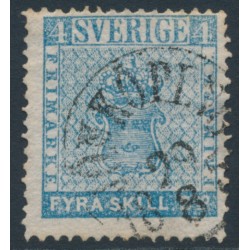 SWEDEN - 1855 4Sk pale blue (medium paper) Coat of Arms, used – Facit # 2h1
